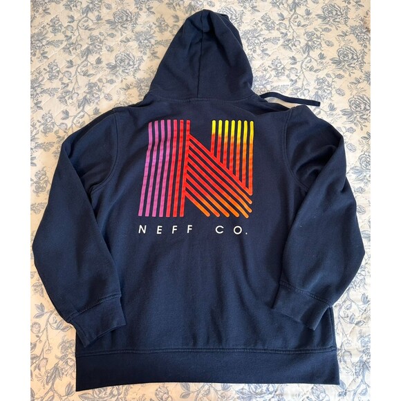 Unisex Navy Blue Neff Co. Hoodie w/ drawstrings & Hit on Front & Back Size Large - Picture 4 of 9